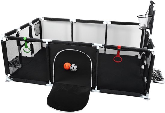 PIPIPOXER-Ground box - Parc Bébé avec ballon de foot et de basket - Fond antidérapant - 180*120 cm - Zwart