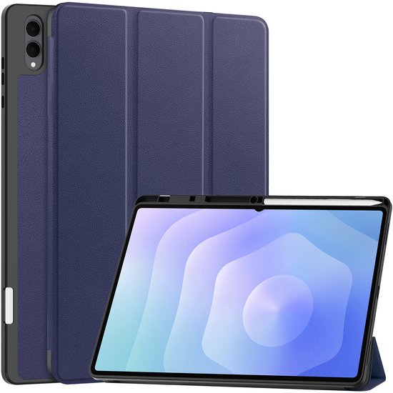 Hoesje - Geschikt voor Samsung Galaxy Tab S11 Ultra - Dun & Stevig - Hard Cover Case - Trifold Bookcase Hoes - Met Uitsparing Geschikt voor S Pen - Hardcover Book - Tablethoes - Donkerblauw