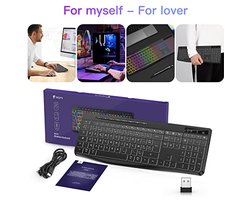 TECURS Draadloos gamingtoetsenbord, stil, AZERTY, achtergrondverlichting, ergonomisch en waterdicht, 2,4 GHz led-toetsenbord voor Windows, Mac, Xbox PC