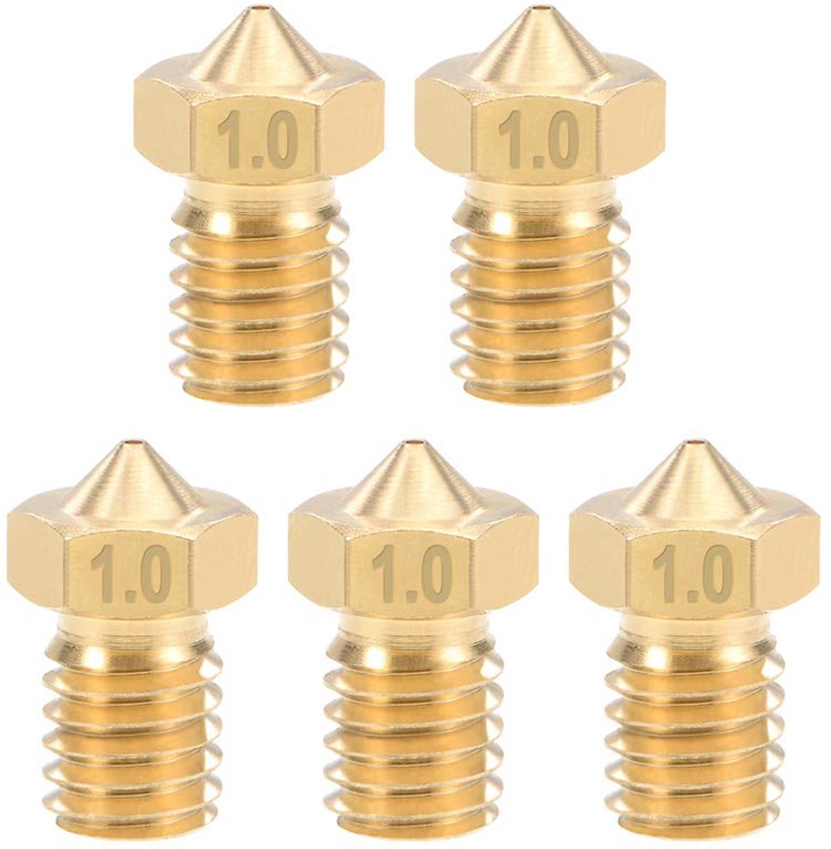 3D printer reserveonderdelen - 3D Printer Nozzles - 5-delige Messing Nozzles 1,0mm, Geschikt voor 1,75mm Filament en E3D V5-V6
