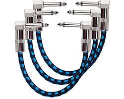 Rayzm Gitaar-klinkpatchkabel, geruisloos voor gitaareffecten, 6,35 mm, instrument-patchkabel met textielmantel, tweed-ommanteling voor gitaar/baseffectpedalen (3 stuks)