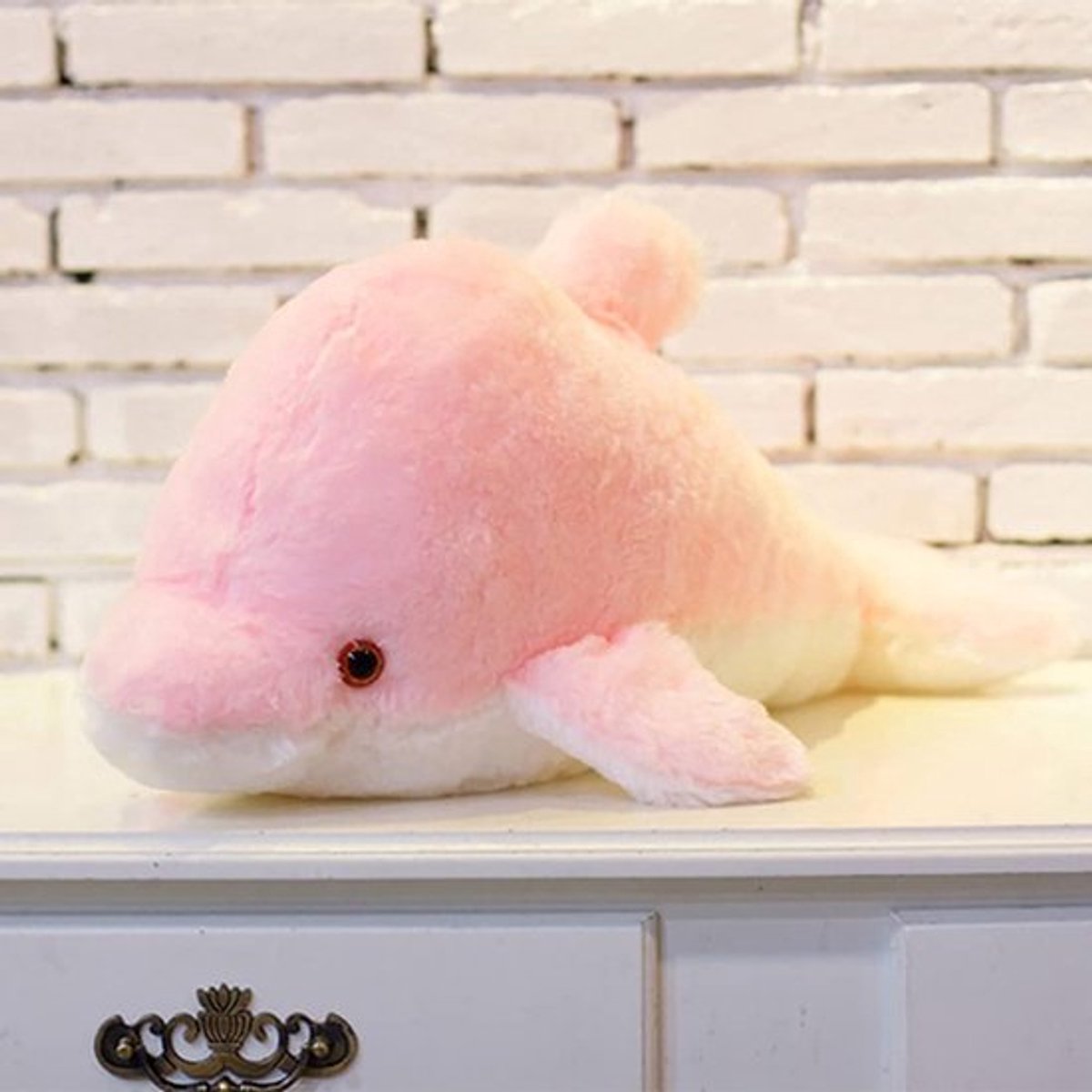 Knuffel nachtlampje dolfijn roos - 30cm - zachte roze pluche met LED lichtjes