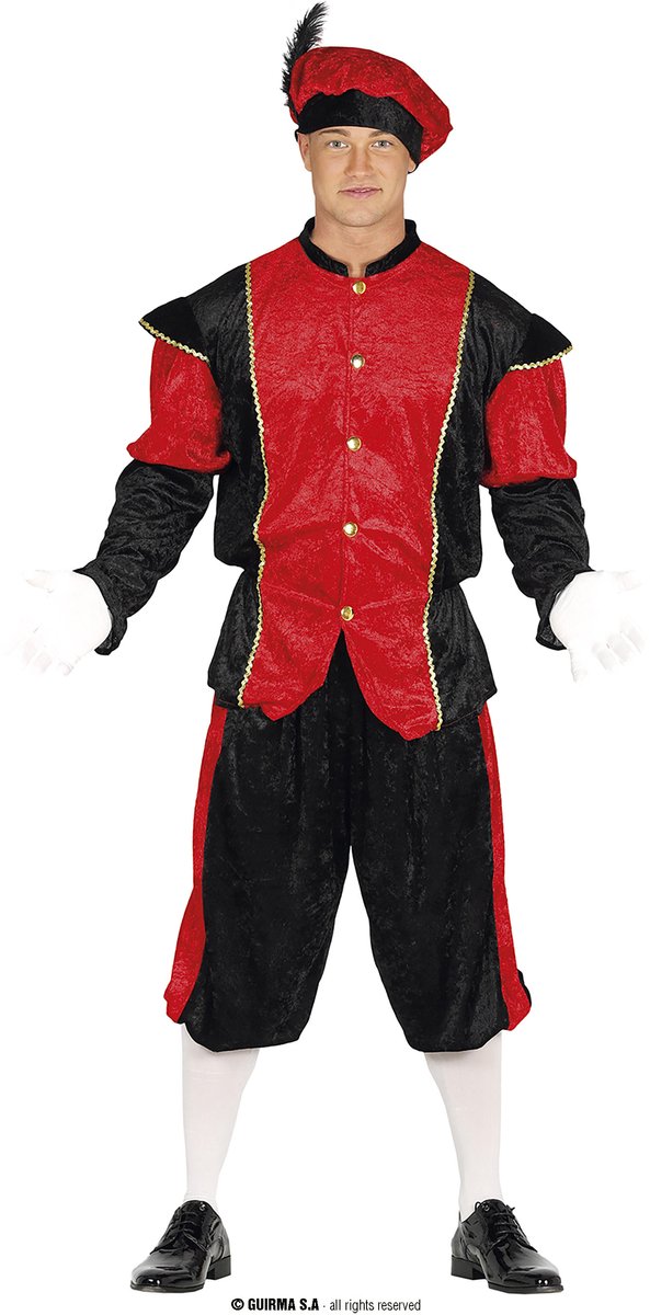 Fiestas Guirca Pietenpak roetveeg Piet - rood/zwart - pieten verkleed kostuum 3-delig - unisex M