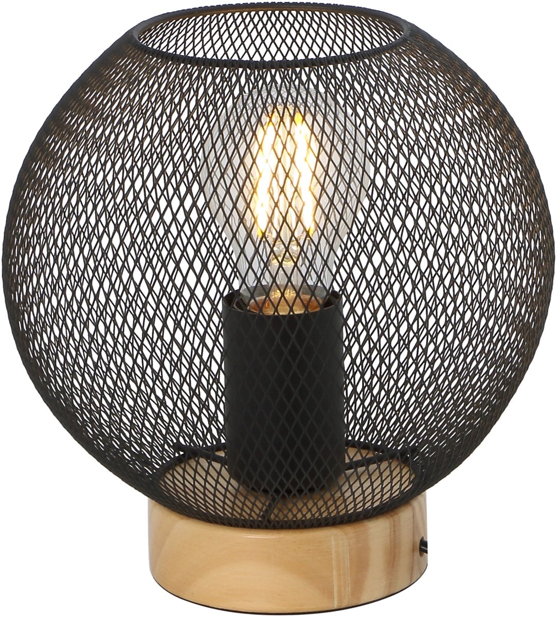 Tafellamp met bolvormig metalen rooster | Zwart | Industrieel | ø 20 cm | Bediening: schakelaar