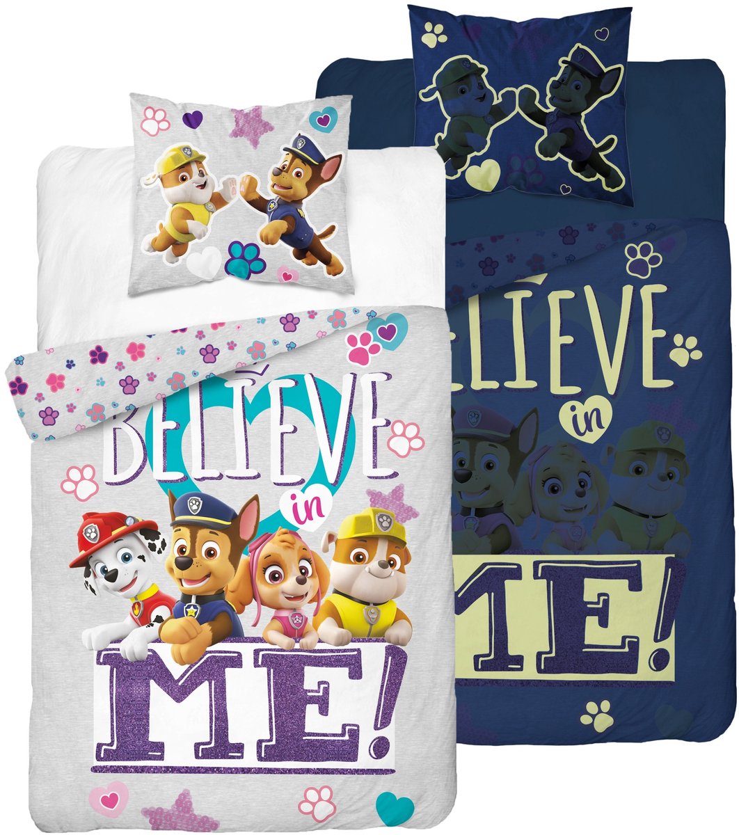 Paw Patrol Kinderbeddengoed 160x200 cm - Katoen - Lichtgevend