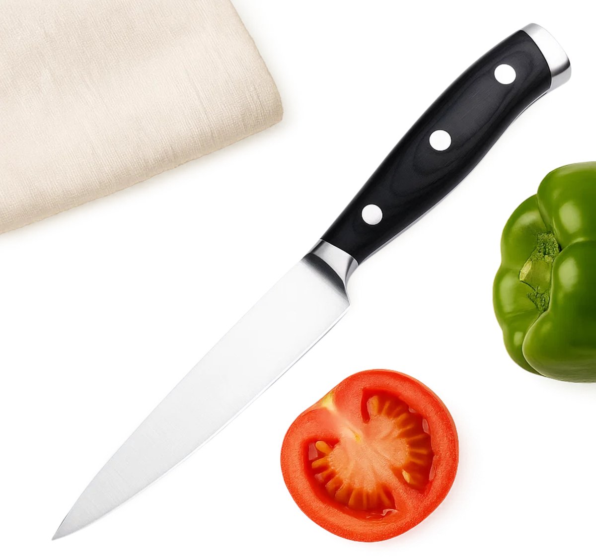 Lomera RVS Mes - Universeelmes - 12.5 Cm Lemmet - Ergonomisch Handvat - Scherp Officemes - Klein Lemmet - Fruit En Groenten Snijden - Hoogwaardig Kunststof Heft - Prettig In De Hand - Professioneel Mes - Keukenmes