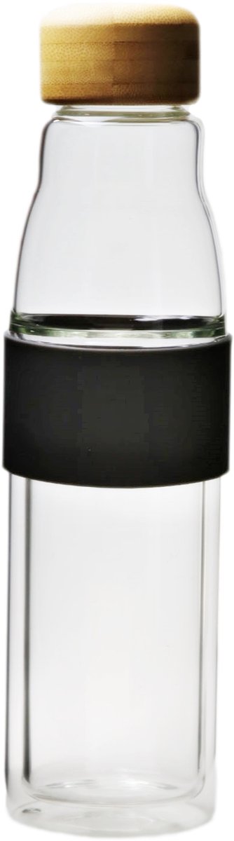 Glazen dubbelwandige thermosfles 450 ml met bamboe dop - ECO
