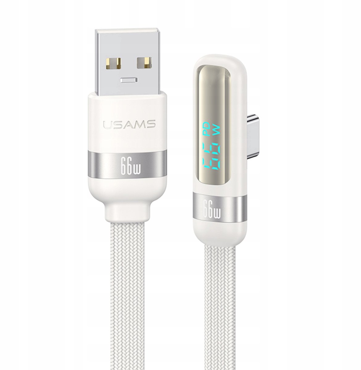 P4Y USB-C Kabel 66W L-stekker 1,2m Wit met Display
