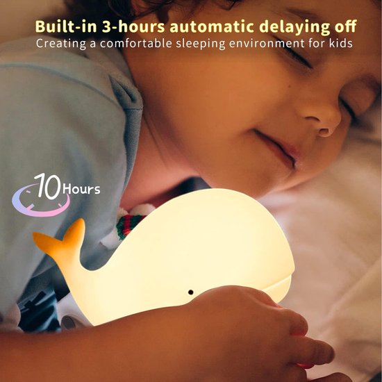 Kindernachtlampje van siliconen - Kinderlamp in de vorm van een walvis - Babylamp met 8 kleuren die verandert - Oplaadbare LED-tafellamp - Nachtlampje voor op het nachtkastje - Geschikt voor kinderkamers en babykamers - Wit van Flow nóg. — afbeelding 2