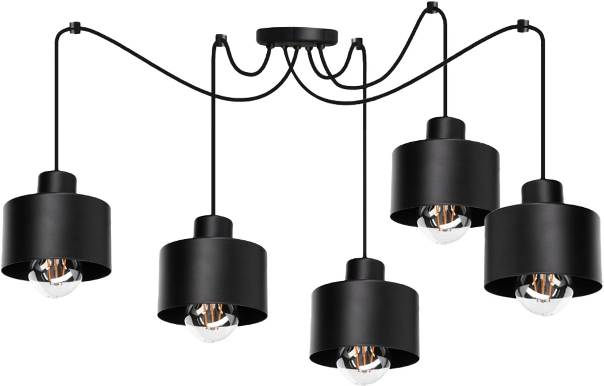 Loft LED Hanglamp Zwart - 5 lichtpunten E27