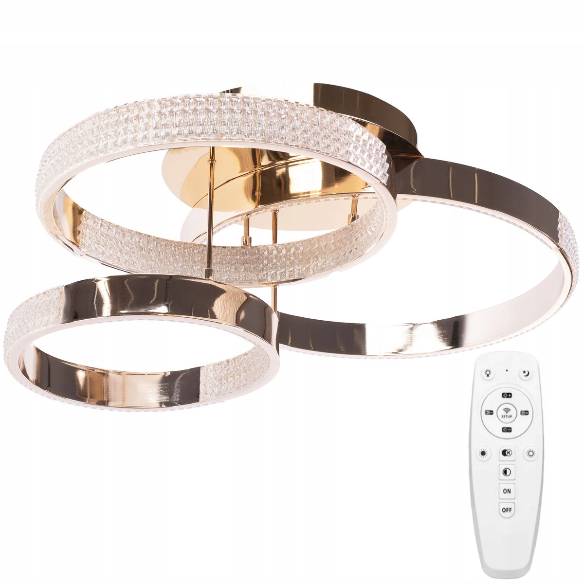 Gouden LED-plafondlamp Ring Crystal Glamour met afstandsbediening