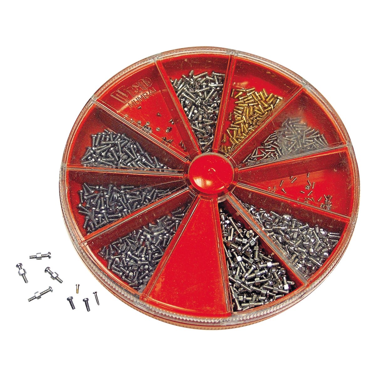 SELVA micro-schroefassortiment in vakdoos, ca. 1.000 stuks, sleufschroeven van M 0,6 tot M 1,4 in verschillende lengtes en materialen voor horloges, instrumenten, optica