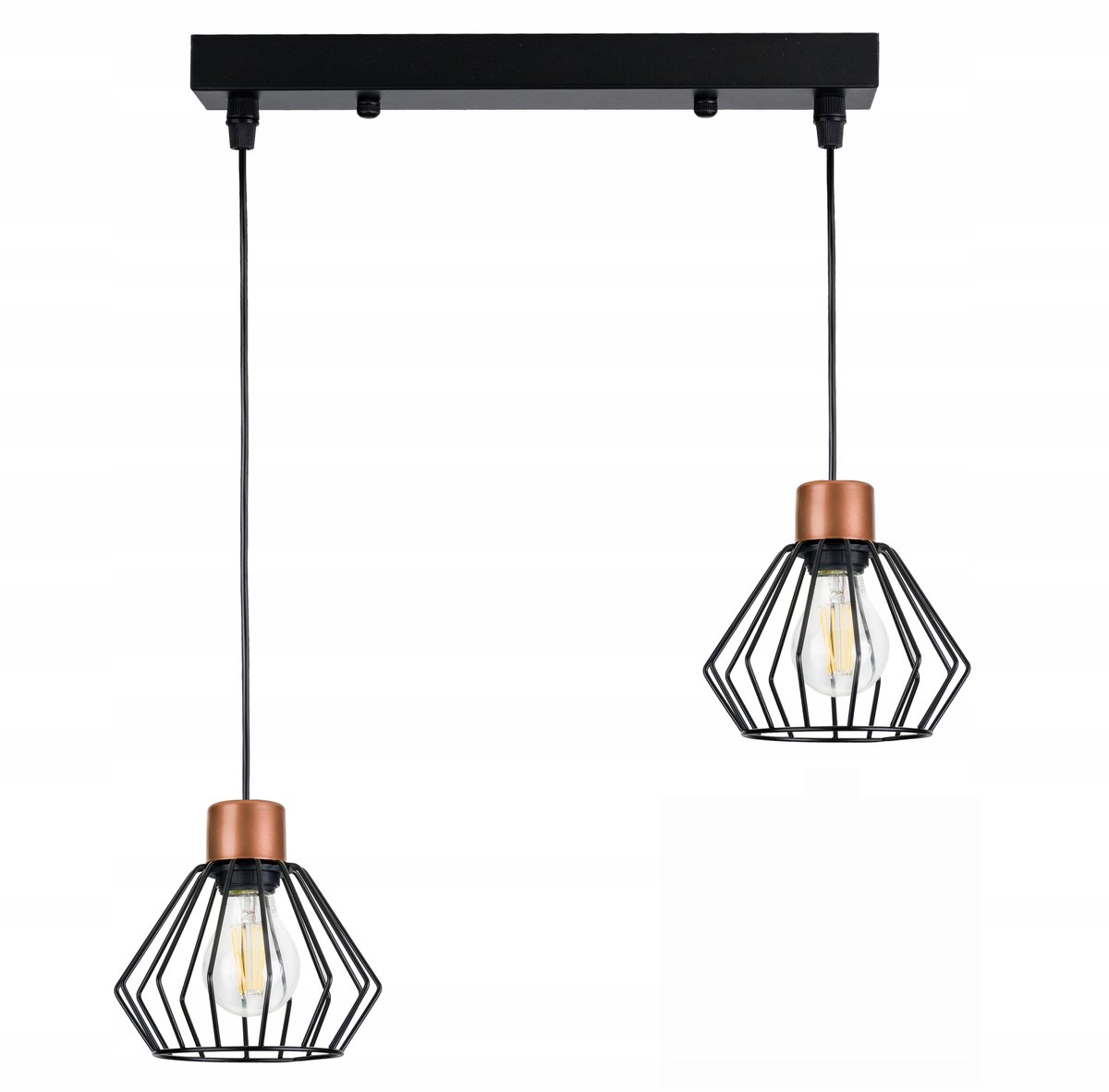 Hanglamp met 2xE27 fitting, metaal zwart/messing, in hoogte verstelbaar