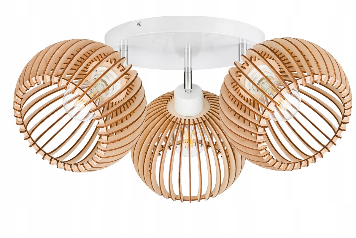 Loft Plafondlamp 3x E27 met Houten Kappen, Draaibaar
