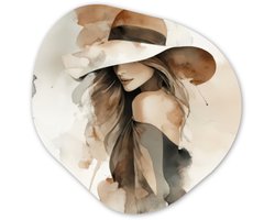 Organische wanddecoratie 90x90 cm - Organisch schilderij Mysterieus - Vrouw - Sepia - Muurdecoratie woonkamer - Kamer decoratie - Schilderijen - Muurcirkel aesthetic