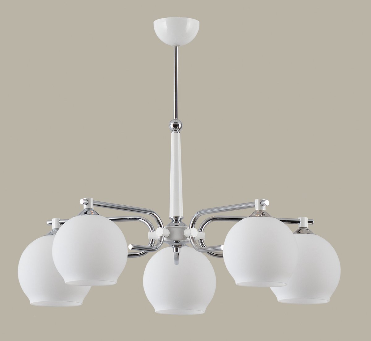 AXEL Moderne Chroom Plafondlamp met 5 Witte Kappen