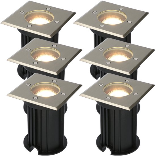 HOFTRONIC™ 6x Ramsay dimbare LED grondspot - Vierkant- RVS - 6000K daglicht wit - 5 Watt - IP67 straal waterdicht - 3 jaar garantie Grondspot buiten 230V