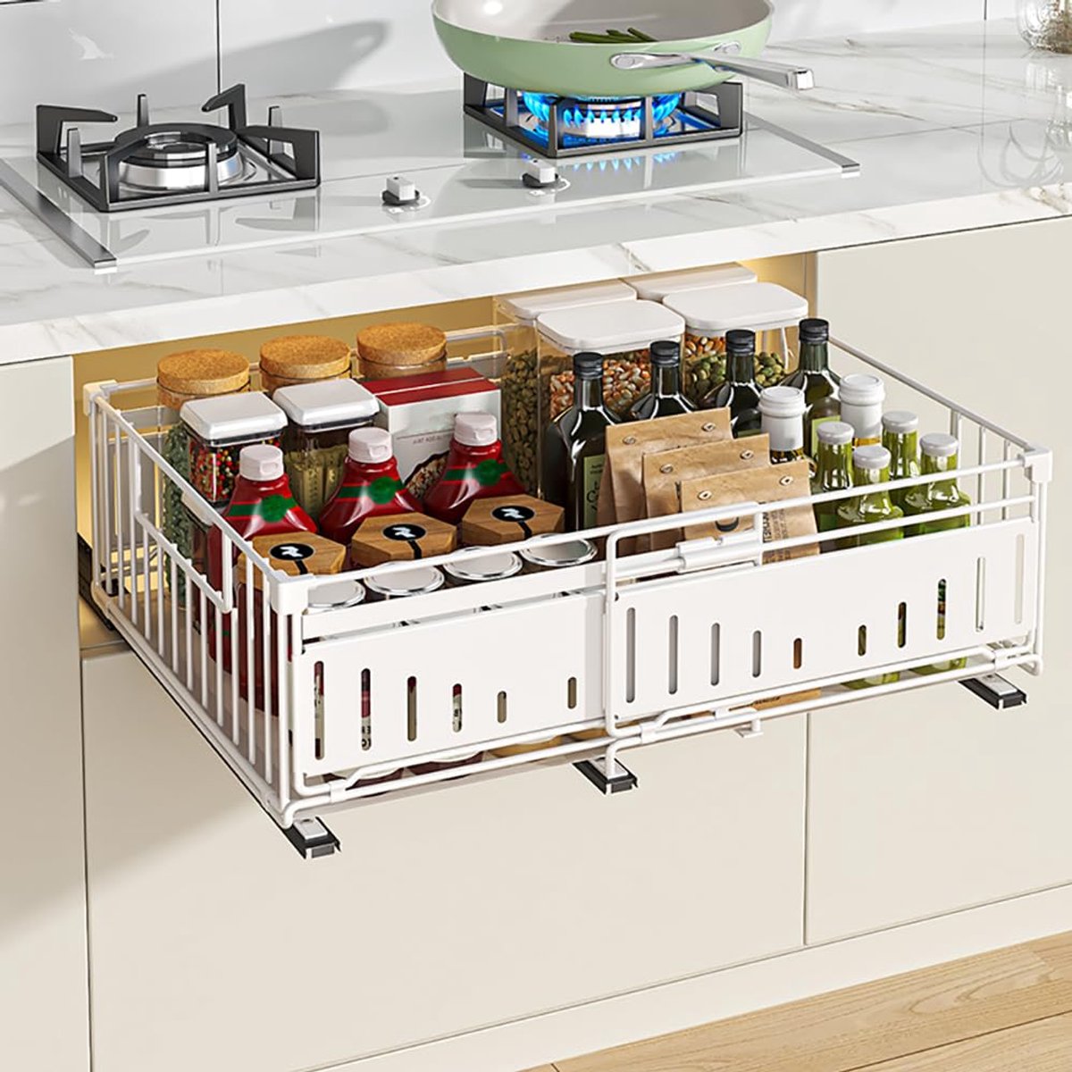Ibenzoa® Uittrekbare telescooplade voor keuken- en badkamerkasten met verstelbare breedte