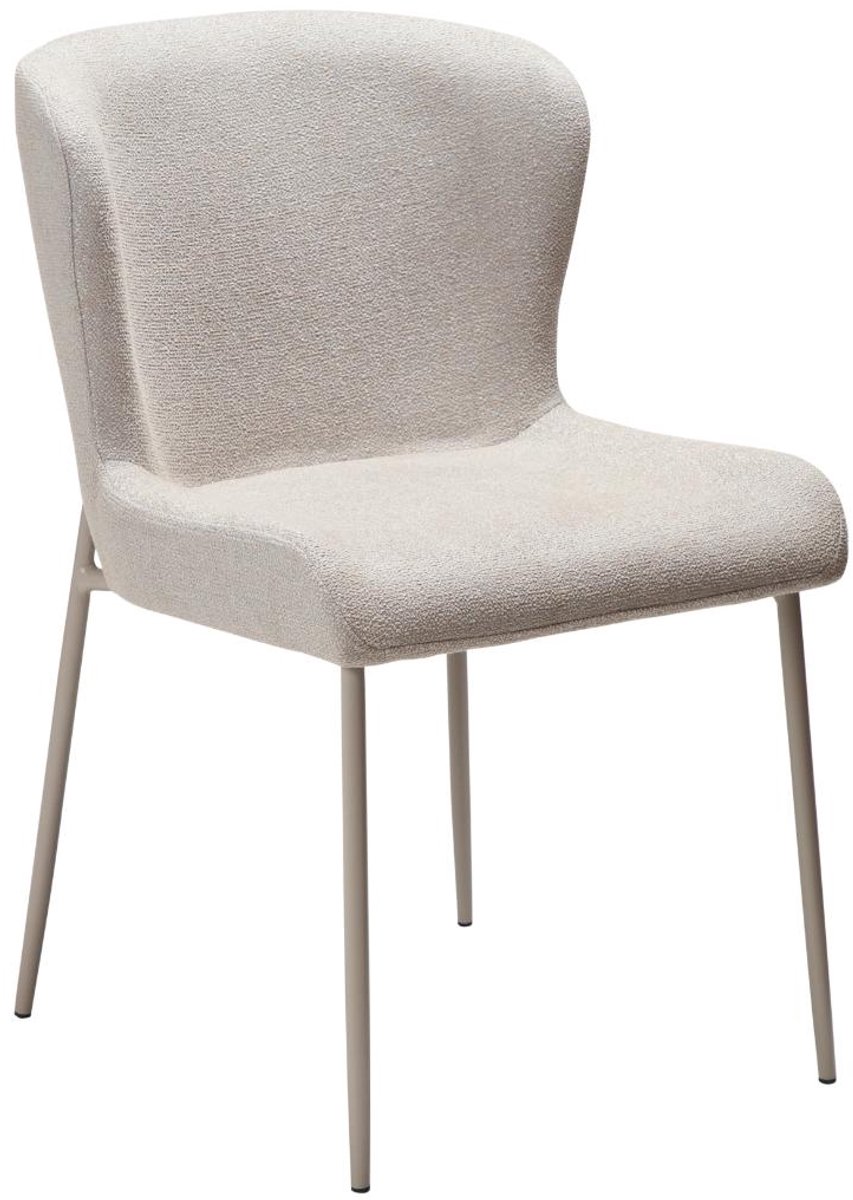 Glam Dan-Form eetkamerstoel bouclé lichtgrijs.