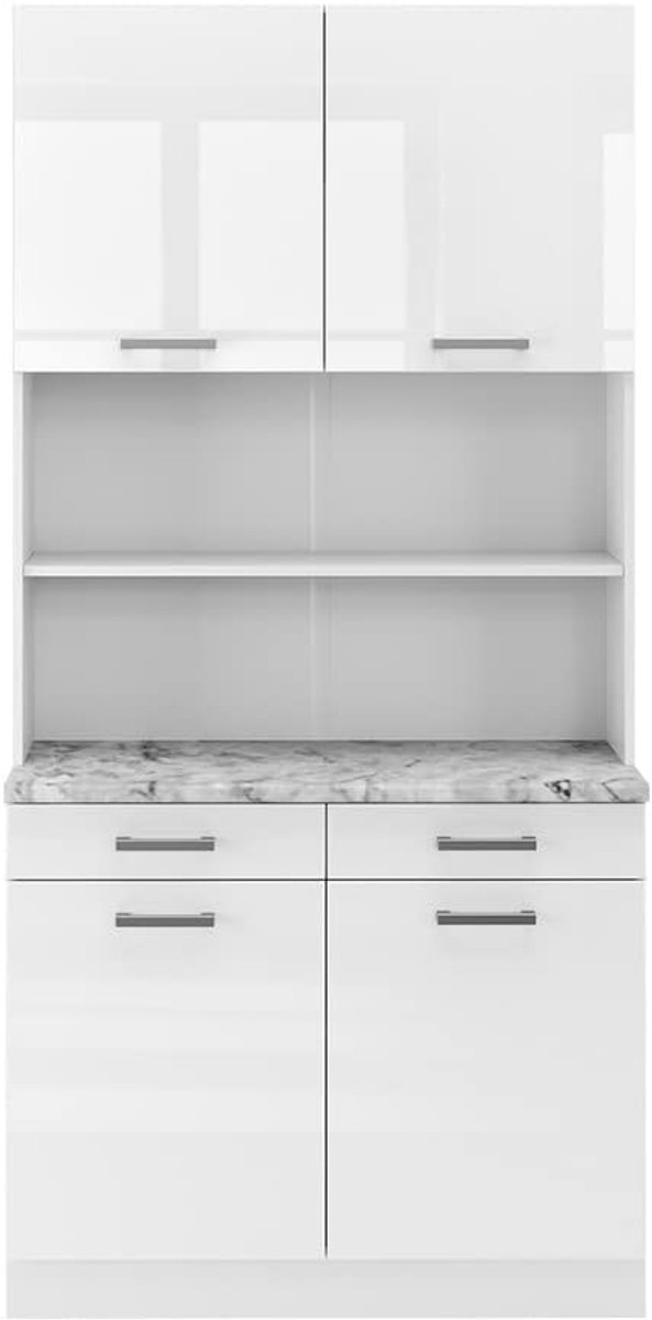 Keukenblok Wit Hoogglans 100 cm met Werkblad - Compacte Opbergoplossing