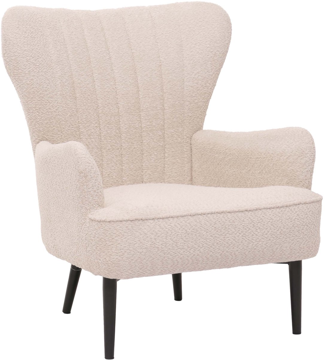 MCW Loungestoel MCW-K37, cocktail-/oorstoel, gestoffeerde stoel, retro-vintage, chenille (500 g/m²) ~ crèmebeige