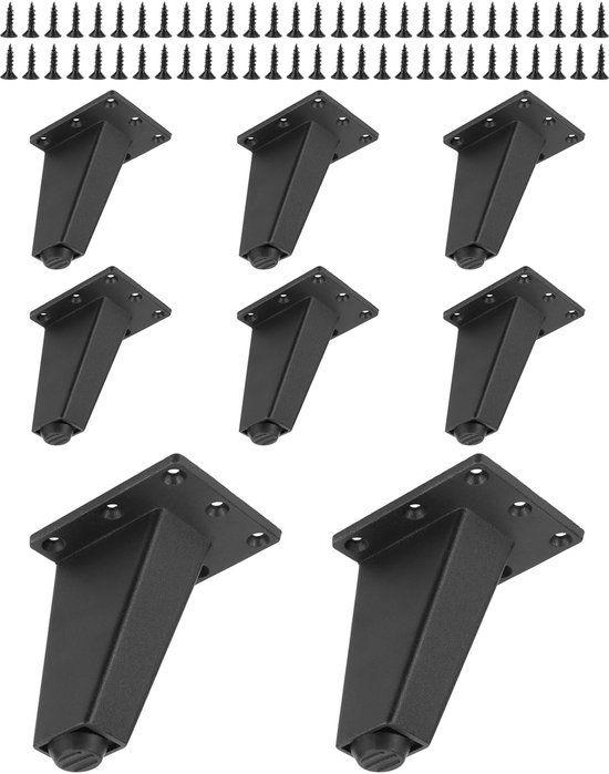Meubelverhoger van koolstofstaal, hoogte 5 cm, 4 poten voor het verhogen van kasten, zelfklevende meubelpoten, bankpoten, meubelpoten, meubelpoten, vierkant (zwart) 60 x 52 mm