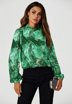 Top met lange mouwen en hoge hals en marmerprint in lichtgroen