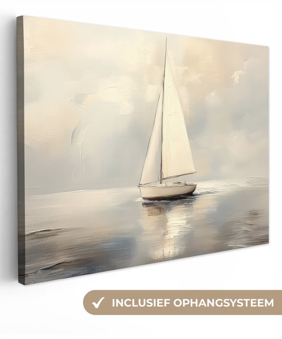 Canvas schilderij 120x90 cm - Exclusieve wanddecoratie Zeilschip - Zee - Bewolkt - Muurdecoratie woonkamer - Slaapkamer decoratie - Kamer accessoires - Schilderijen op canvas
