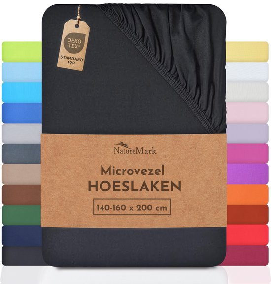 Drap-housse en microfibre disponible en plusieurs tailles et couleurs, 140x200cm Zwart