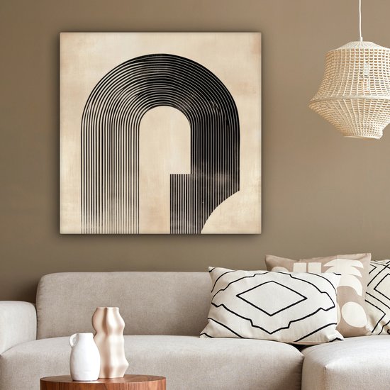 Tableau sur toile 90x90 cm - Décoration murale Arche - Rayures - Minimaliste - Zwart - Décoration murale salon - Décoration chambre - Accessoires chambre - Peintures sur toile