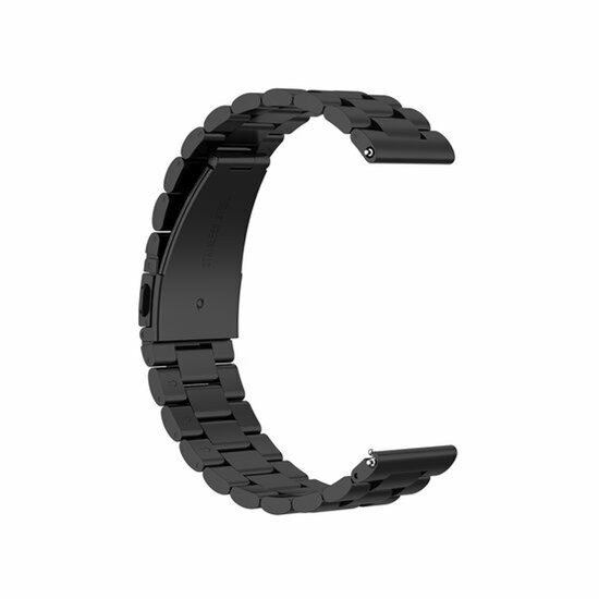 Zwarte stalen schakelband met gesp, geschikt voor smartwatches met een 22mm aansluiting.