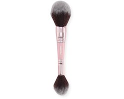 Boozyshop ® Soft Pink & Gold Powder Duo Brush - Double-Ended Make-up Kwast - Fluffy Haren voor Bronzer, Blush & Highlighter - Egaal Aanbrengen zonder Fallout