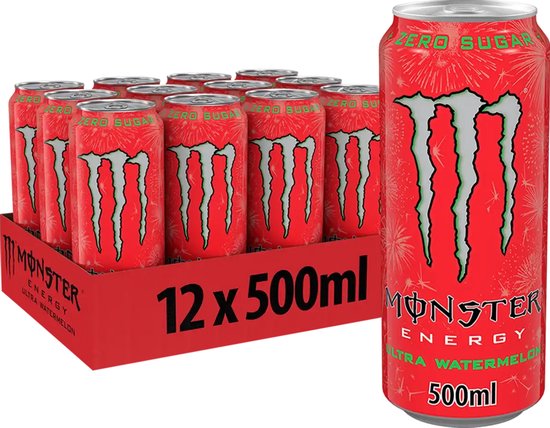 Monster Energy Ultra Watermelon Zero Sugar - energiedrank zonder suiker - 12 x 500 ml