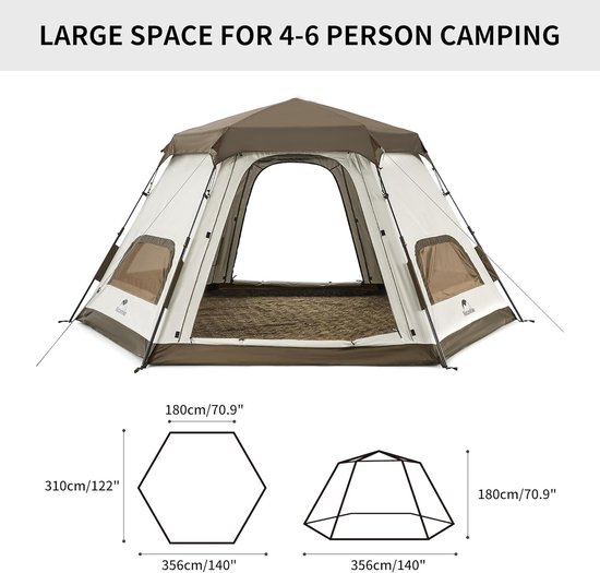 Pop-up Campingtent - 4 Persoon Automatisch - Eenvoudig Opzetten - Waterdicht - Winddicht - UV-bescherming - Familie Camping - Tuin - Buiten kamperen voor beginners van Merkloos — afbeelding 5