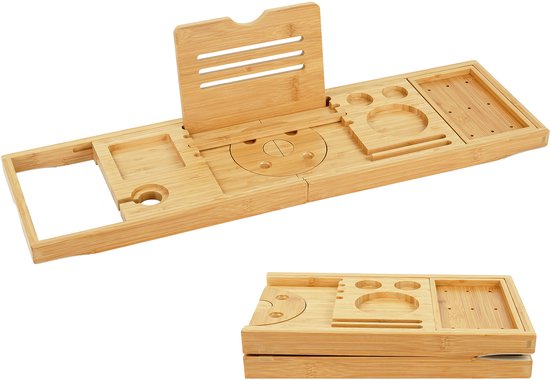 Online winkelen in de VS - Bamboe Badplank Uitschuifbaar - 70 Tot 105 Cm - Met Boekenhouder - | Nieuwe collectie online
