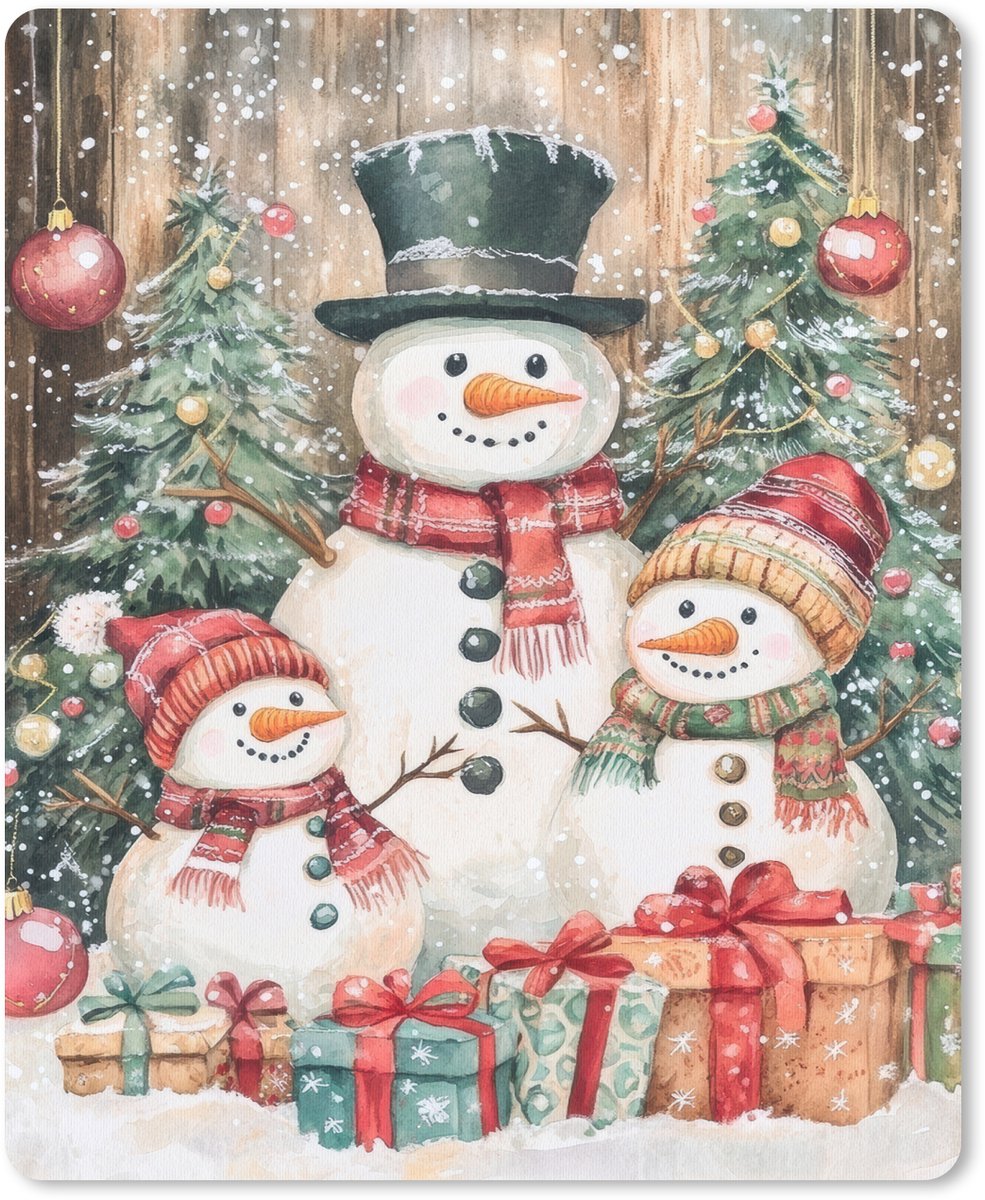 Muismat 19x23 cm - Mousepad Sneeuwpop - Familie - Kleurrijk - Muismatten