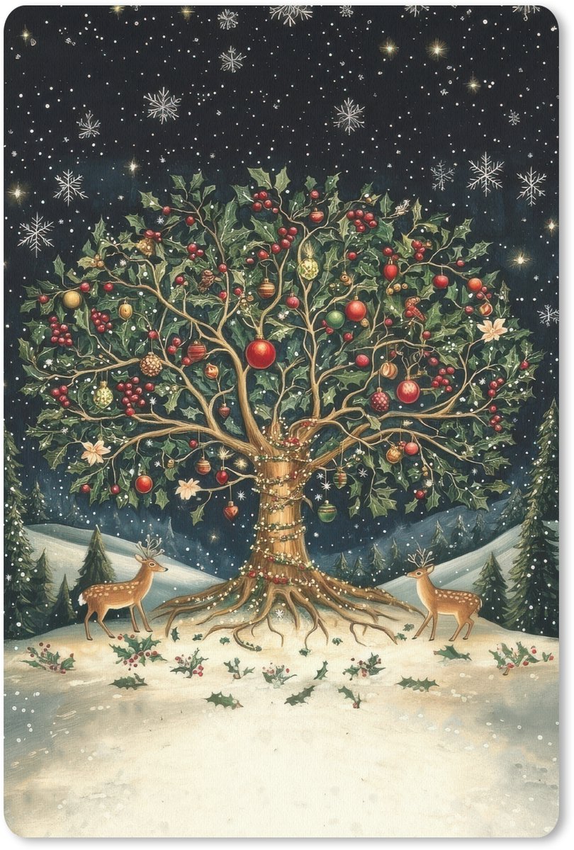 Muismat 18x27 cm - Mousepad Feestboom - Winterhemel - Kleurrijk - Muismatten