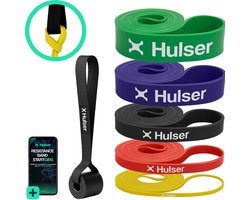 Hulser Resistance band set 6-delig - Met Deuranker - 2 tot 55 kg - 104 / 208 cm - Met digitale startgids - Weerstandsband voor pull up - Fitness weerstandband - Stretch elastiek - Bands - Power band weerstandselastiek