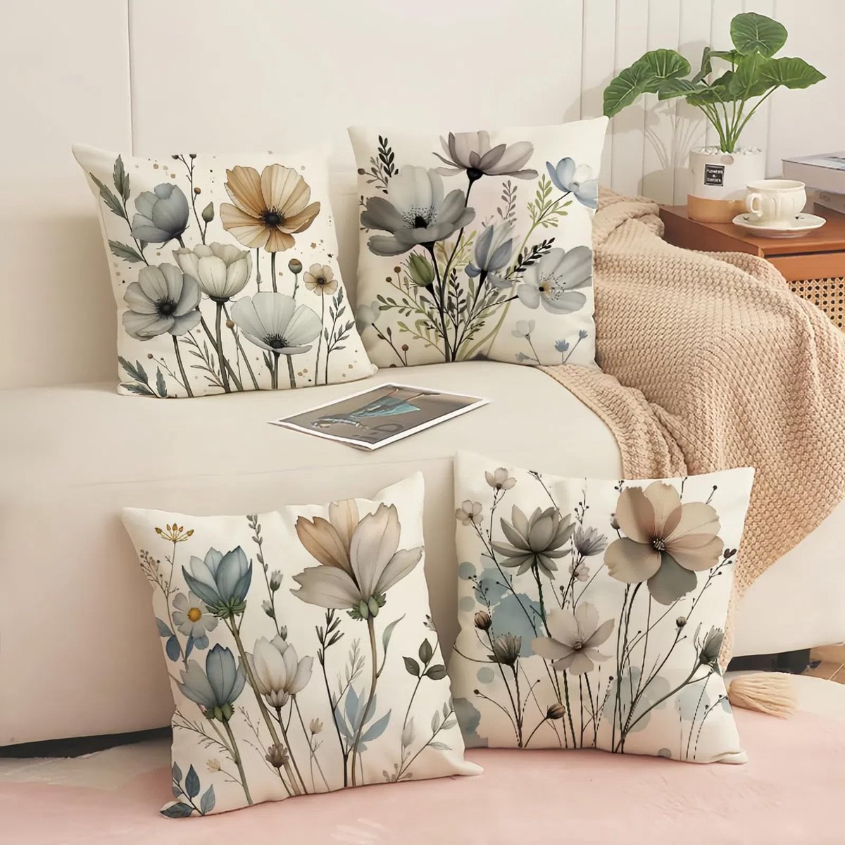 Unyqoos Set van 4 decoratieve bloemenkussenslopen voor bank en slaapkamer