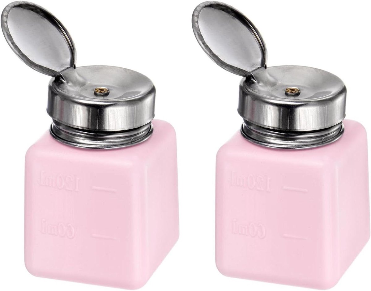 Image of 2 stuks lege fles alcohol-drukpompdispenser, 120 ml, roze voor nagellakverwijderaar