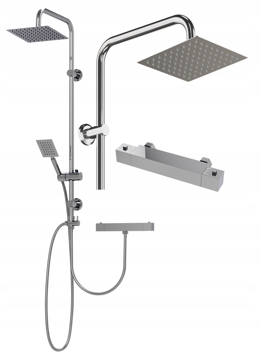 Doucheset met thermostaatkraan, regendouche en handdouche - Chroom