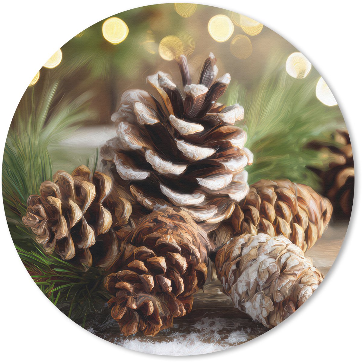 Muismat rond 30x30 cm - Mousepad Dennenappels - Kerstsfeer - Bruin - Groen - Ronde muismatten