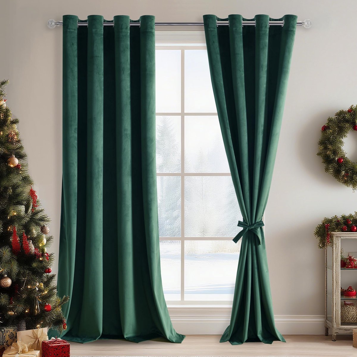 Unyqoos Elegante fluwelen gordijnen met gordijnstropdassen voor sfeervolle kamers groen