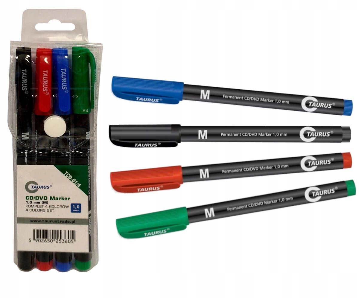 Taurus Permanent Markers CD/DVD M, 1 mm, 4 kleuren
