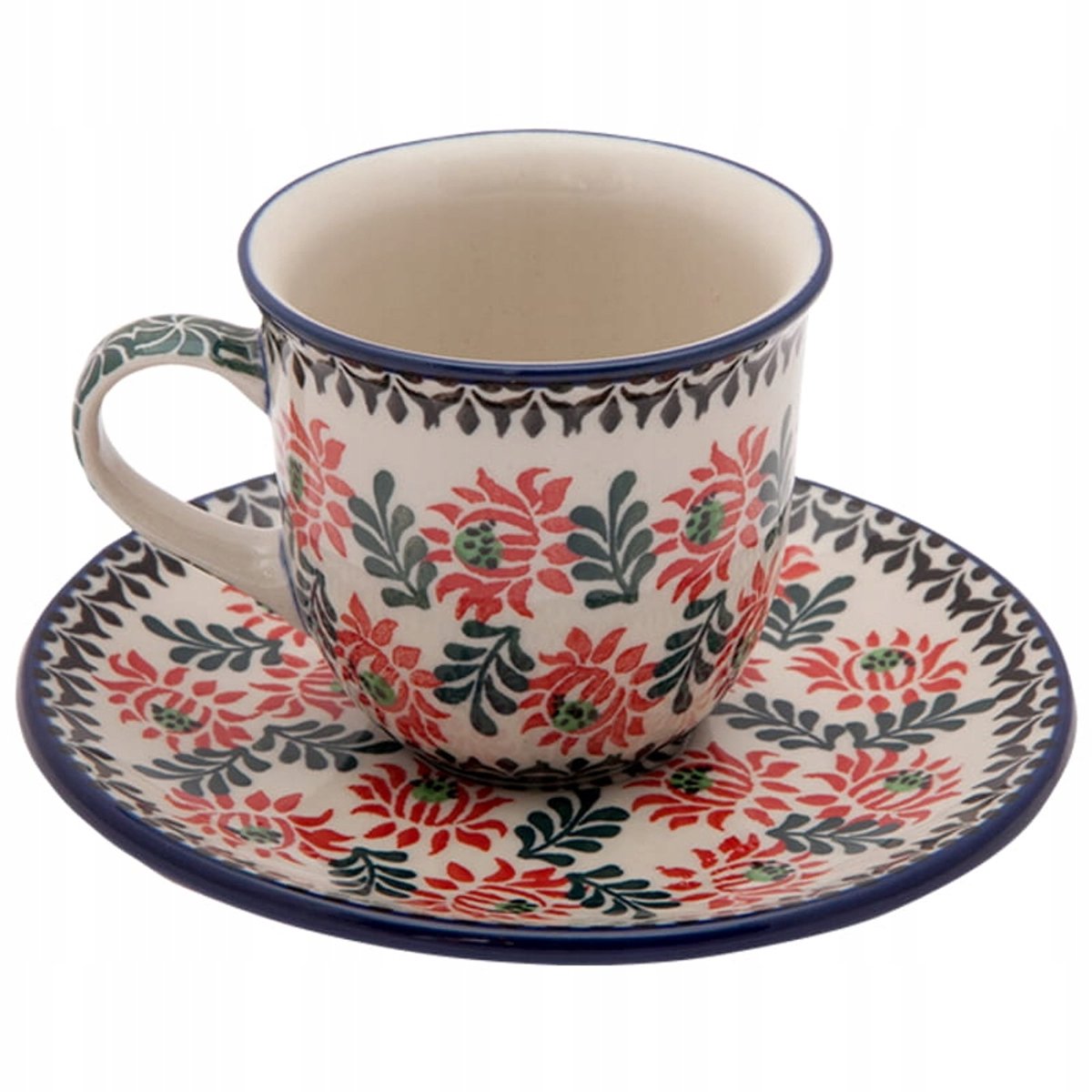 Handgemaakte Bolesławiec kop en schotel 180ml - Bloemendesign