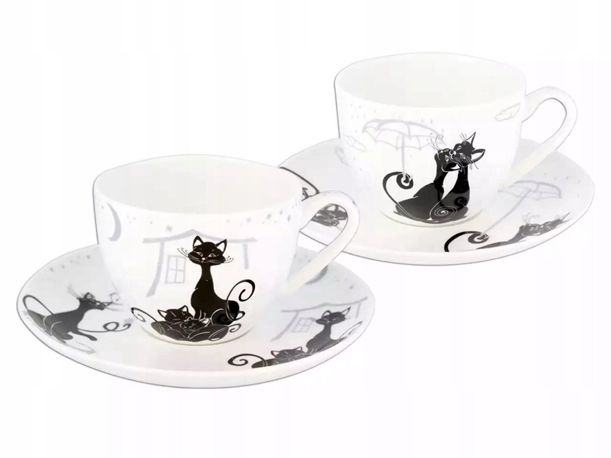 Carmani - Katten - Set van 2 kop en schotels - koffie - thee - porselein