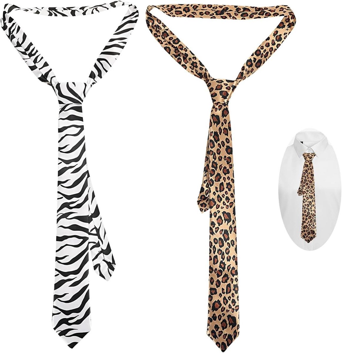 Stropdassen met Print, Luipaard Zebra Motief, Unisex, Set van 2 Stuks