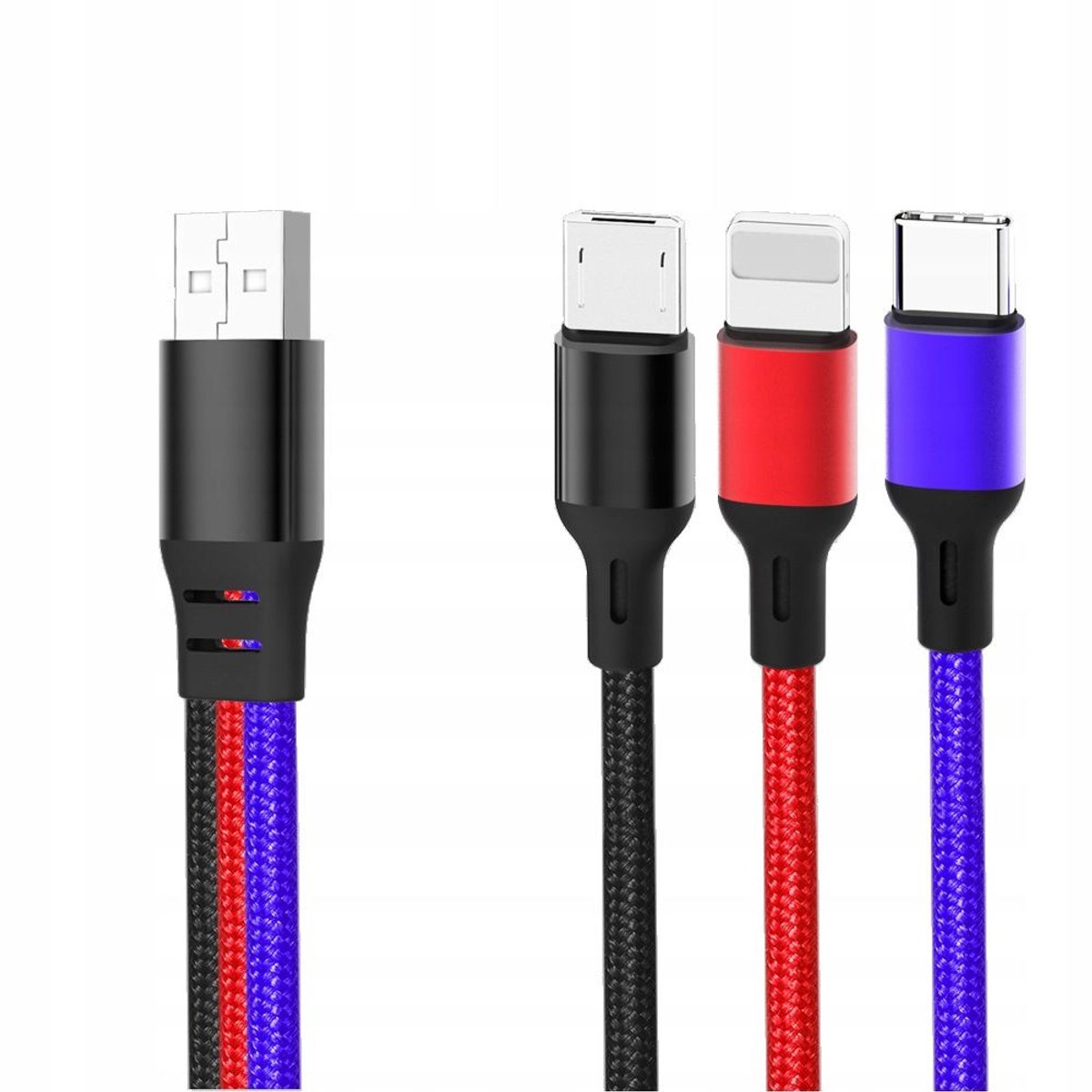 XO NB143 3-in-1 USB-kabel: Lightning, USB-C, MicroUSB, 1,2 m, 2,4 A