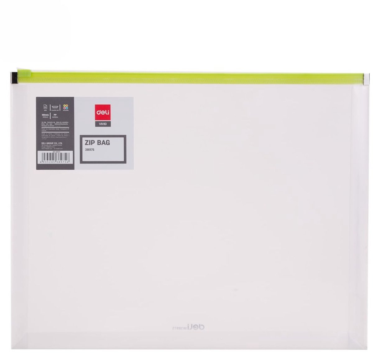 Deli A4 Organizer Map met Rits, Transparant PP, Groen, Horizontaal