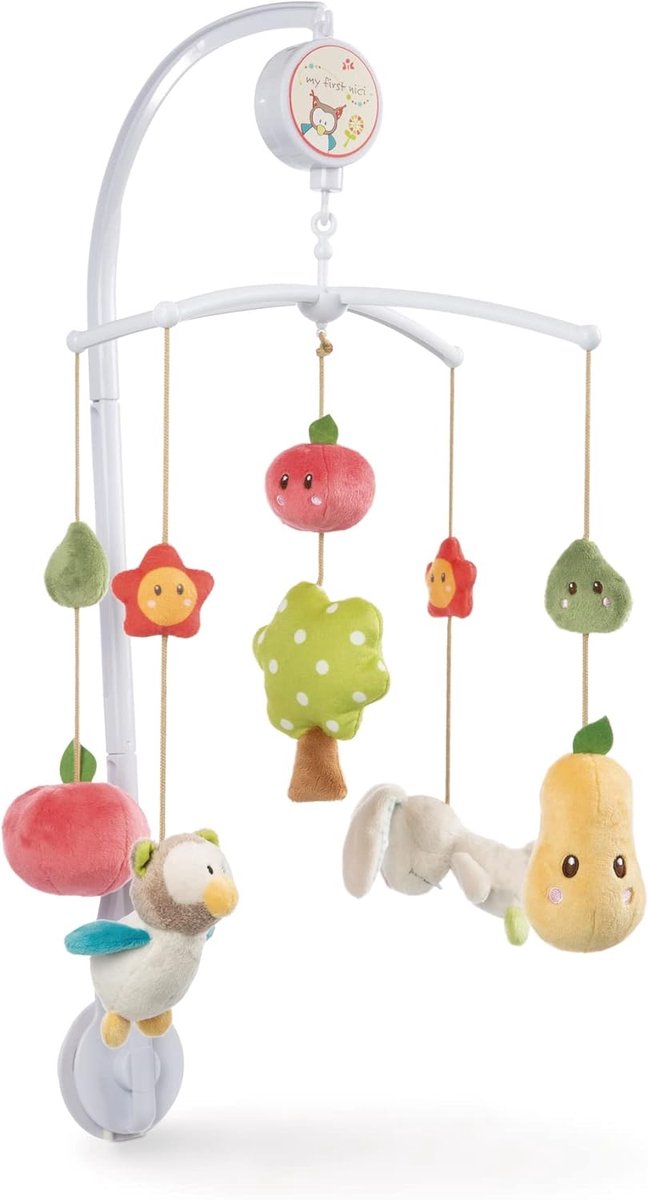 Muziekmobiel met Konijn en Uil | Babymobiel met 5 Verwijderbare Figuren | Gezellige Muziekdoos voor Baby's | Baby Bed Accessoires